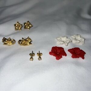 Collection Of Floral Pierced Earrings Lot of 3